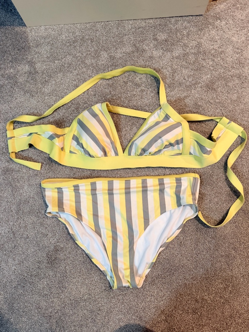Kona Sol Yellow and Gray Stripe Bikini Set